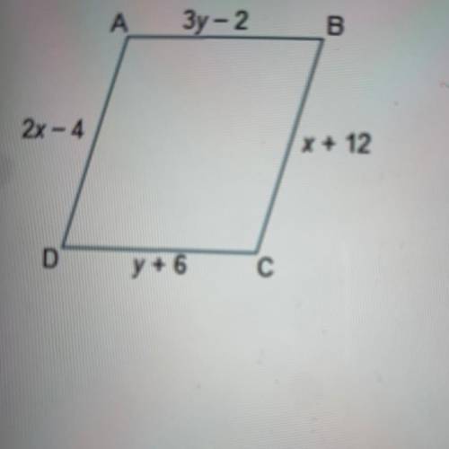 Figure ABCD is a parallelogram. What are the lengths of line segments AB and BC? O AB = 4; BC = 16 O