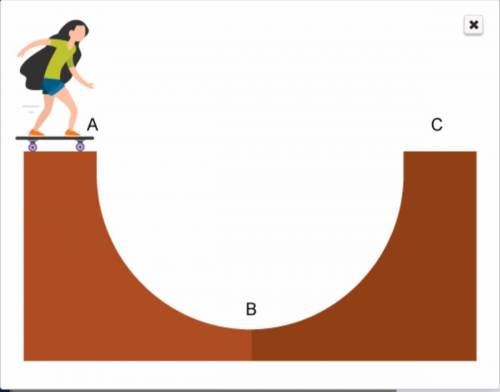 A skateboarder is inside of a half-pipe, shown here. Explain her energy transformations as she jumps