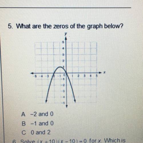 5. What are the zeros of the graph below? A -2 and 0 B-1 and 0 C 0 and 2