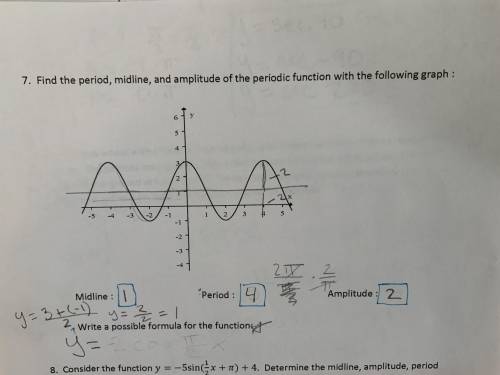 Can someone help me write an equation for a graph as shown in the image, midline 1 period 4 amplitud