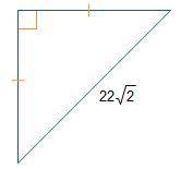 The hypotenuse of a 45°-45°-90° triangle measures 22 StartRoot 2 EndRoot units. A right triangle is