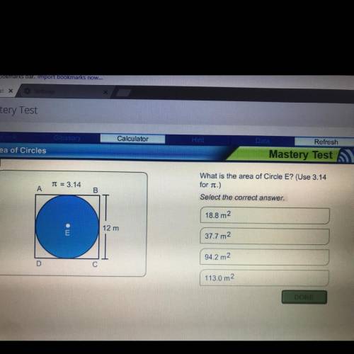 What is the area of circle E? (Use 3.14 for pi) please help me!!