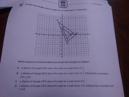 Need help please! Which sequence of transformations proves the two triangles are similar?