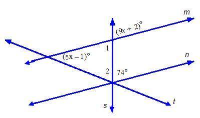 Lines m and n are parallel. What is angle 2? A. 39 B. 57 C. 67 D. 74