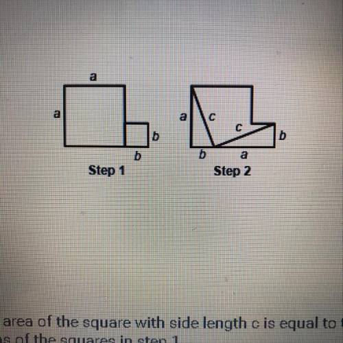 The following figures show the first two steps of a proof of the Pythagorean theorem. Which of the f