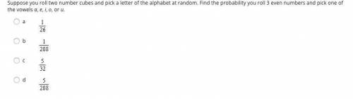 Suppose you roll two number cubes and pick a letter of the alphabet at random. Find the probability