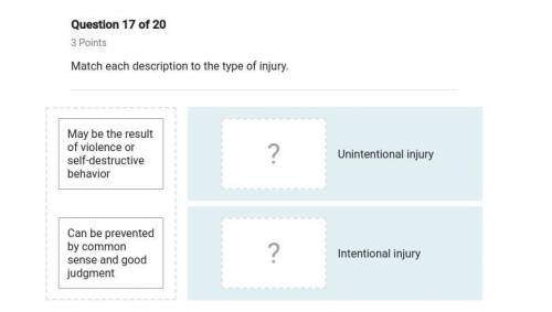 Match each description to the type of injury.A. May be the result of violence or self-destructive be