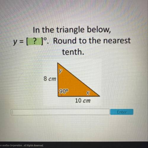 In the triangle below y=_ degrees round to the nearest tenth.