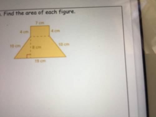 Find the area of the figure. The figure of a triangle a rectangle and a parallelogram. Find the area