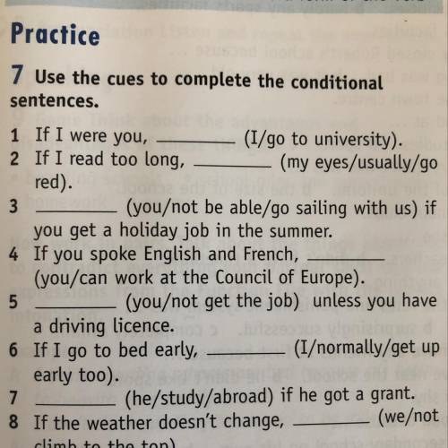 Use the cues to complete the conditional sentences