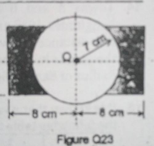 On figure Q23. O is the center of the given circle of radius 7cm. Find the area of shaded region .