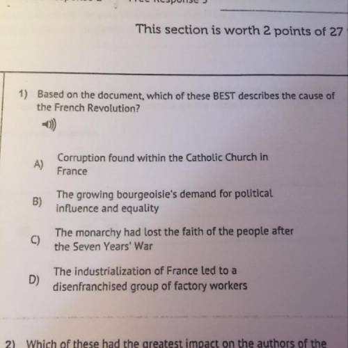 Which best describes the cause of the French Revolution?