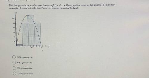 Find the approximate area between the curve f(x)=-2x^2+32x+5 and the x axis on the interval [0,16] u