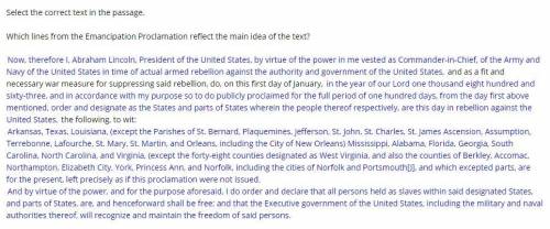 Select the correct text in the passage. Which lines from the Emancipation Proclamation reflect the m