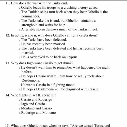 Need help with othello act one & 2 quiz. please help