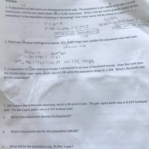 -I really need help with ecology practice questions  -Do #3 or #4  -And explain what equation formul