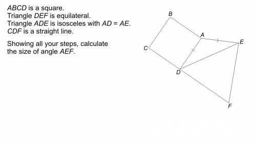 ABCD is a square Triangle DEF is equilateral Triangle ADE is Isosceles with AD=AECDF is a straight l