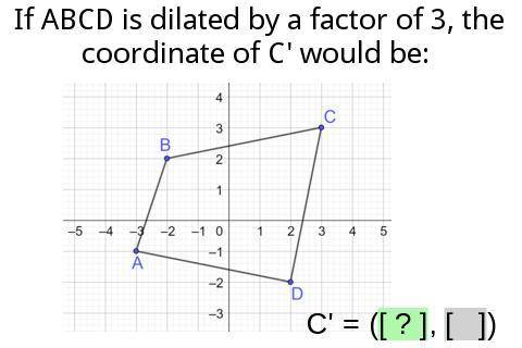 If ABCD is dilated by a factor of 3, the coordinate of C' would be: