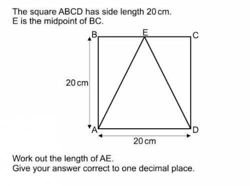 The square ABCD has side length 20cm. E is the midpoint.