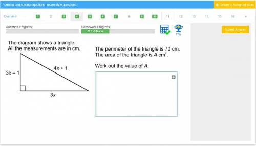 The diagram shows a triangle. All the measurements are in CMThe perimeter of the triangle is 70 CM T