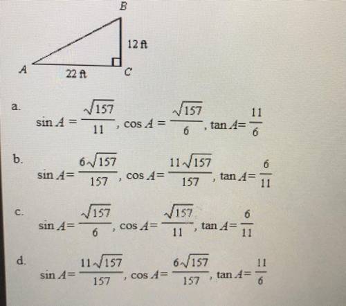 Find the values of sine cosine and tangent for angle A
