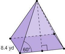 What is the surface area of this square pyramid? Round your answer to the nearest tenth. 122.2 yd² 1