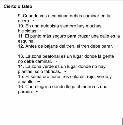 See picture for questions Cierto o Falso