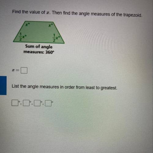 Find the value of x sum of angle measures 360