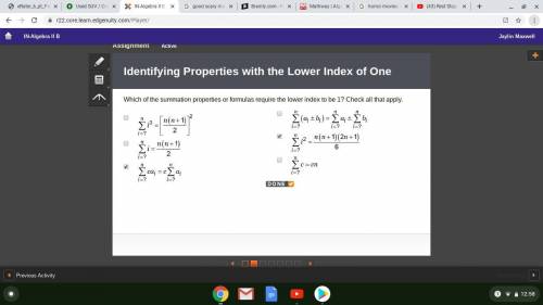 Which of the summation properties or formulas require the lower index to be 1? Check all that apply.