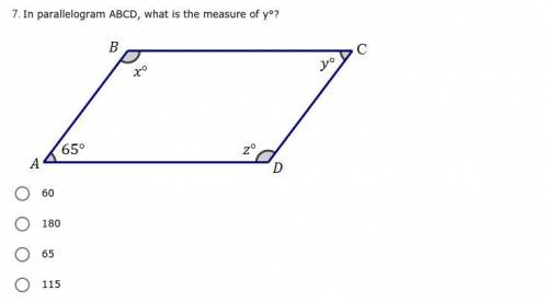 ]]  In parallelogram ABCD, what is the measure of y°?