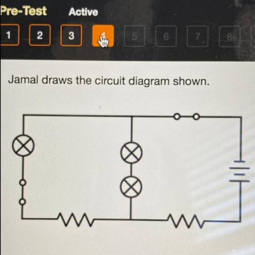 Jamal draws the circuit diagram shown. How many of each component are shown in the diagrami Select f