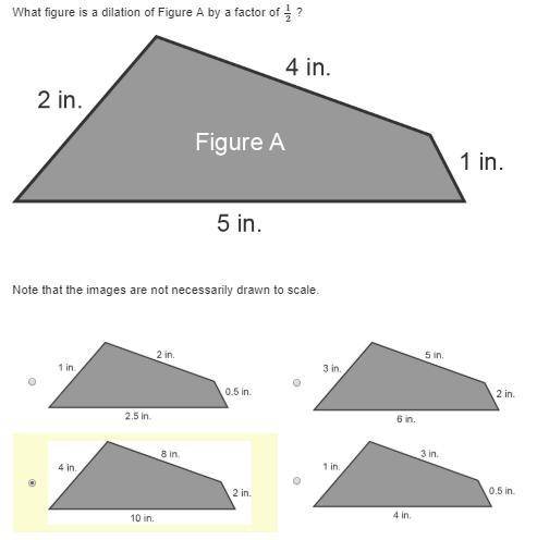 What figure is a dilation of Figure A by a factor of 12 ?A quadrilateral labeled figure A. The sides