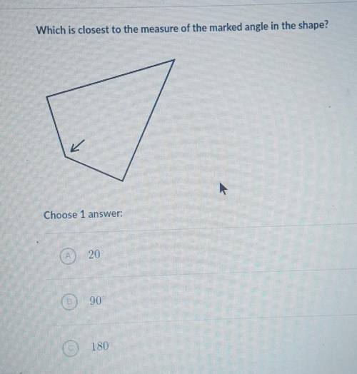 Which is closest to the measure of the marked angle in the shape?