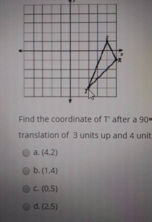 Find the coordinate of T' after a 90° counterclockwise rotation of the triangle about the origin and