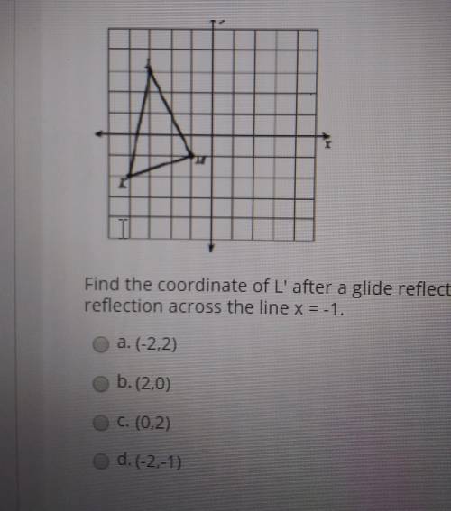 Find the coordinate of L' after a Glide reflection of the triangle: translation 3 units down and 1 u