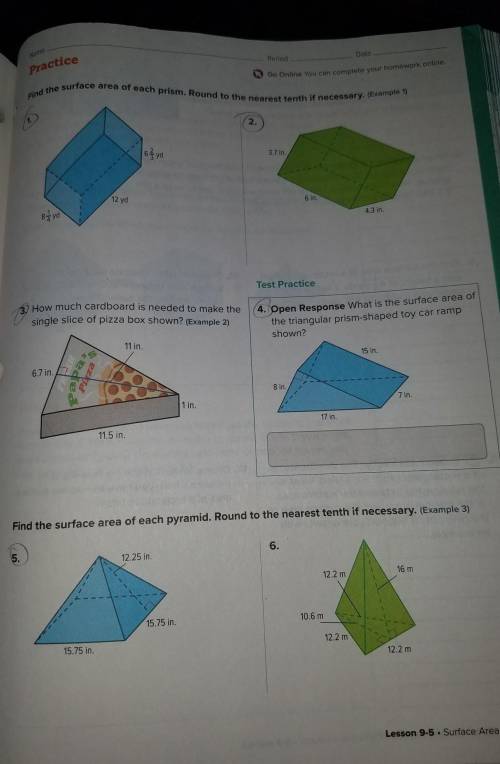 I need to find the surface area on 1-5, help!