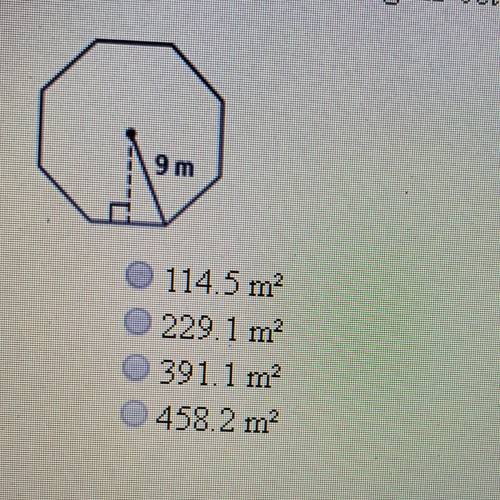 What is the area of the regular octagon below?  A) 114.5 m (sqrt 2) B) 229.1 m (sqrt 2) C) 391.1 m (