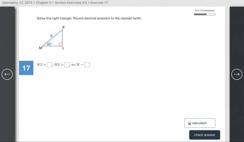 Please solve the following right triangle below. The round the following decimal answers to the near