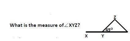 What is the measurement of xyz? a. 45 b. 145 c. 135 d. 55