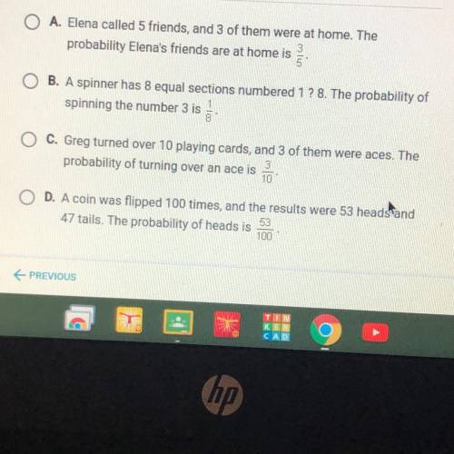 Which of the following is an example of theoretical probability?