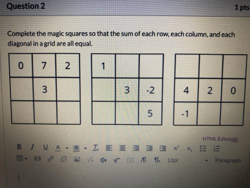 Complete magic squares so that the sum of each row, each column and each diagonal in a grid are all
