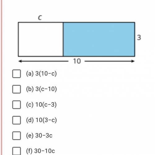 Select all the expressions that represent the area of the shaded rectangle Please