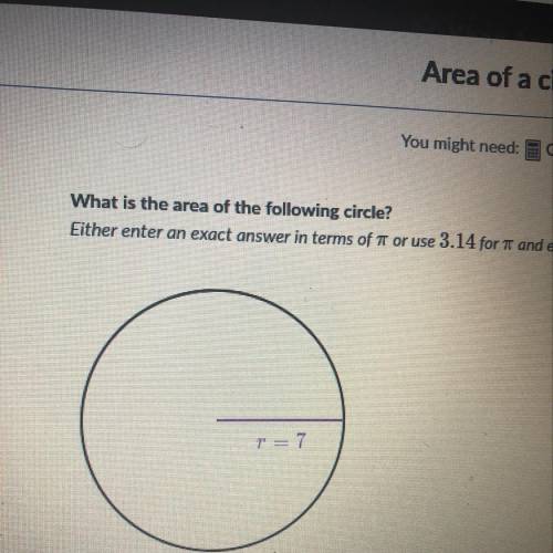 What is the area of the following circle  R=7