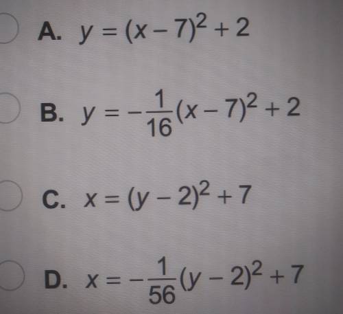 What is the equation of a parabola with vertex (7, 2) and focus (7,-2)?