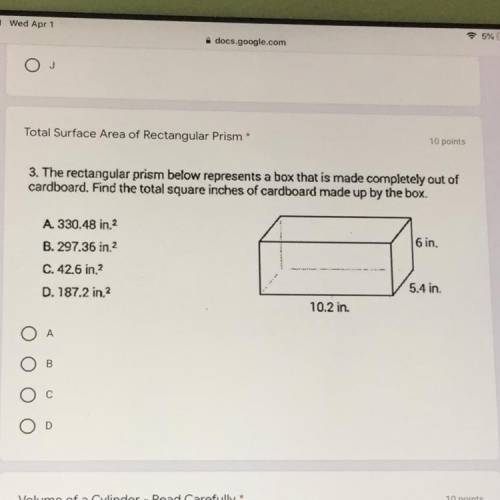 Can some one help me with total surface area of rectangular prism plz