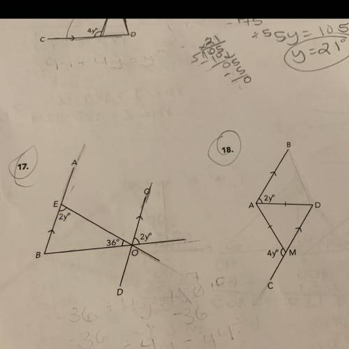 Need help on number 17 or 18 or both asap!! (find the value of y)
