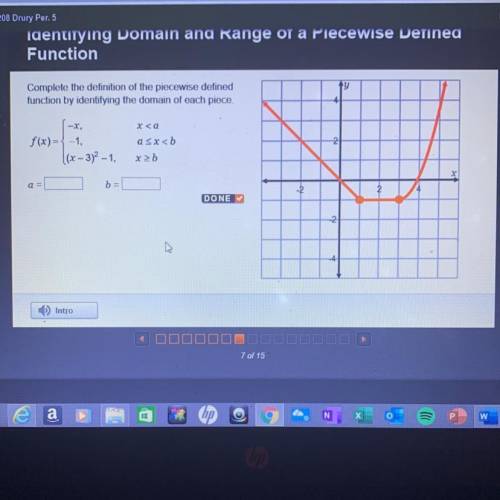 Complete the definition of the piecewise defined function by identifying the domain of each piece