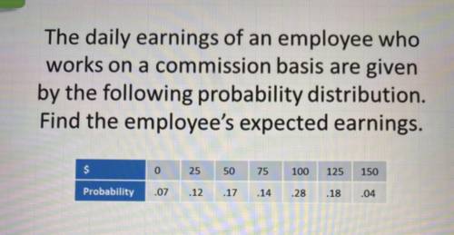 The daily earnings of an employee who works on a commission basis are given by the following probabi
