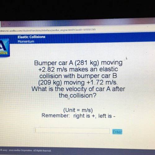 Please help !! Bumper car A (281 kg) moving +2.82 m/s makes an elastic collision with bumper car B (