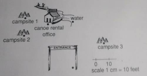 How many centimeters is Campsite 3 from the canoe rental office?